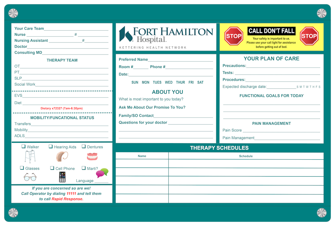 Fort Hamilton Hospital Therapy whiteboard