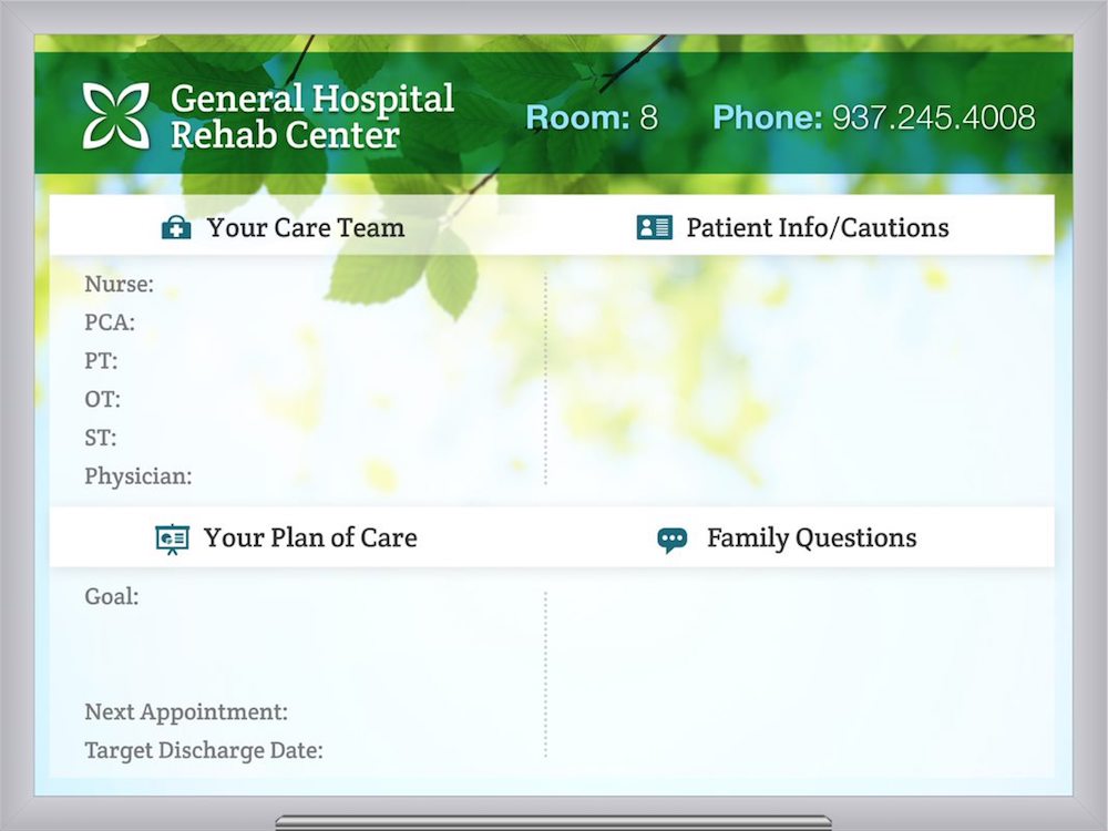 general hospital rehab center whiteboard